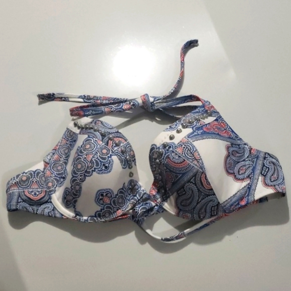 H&M Paisley Studded Underwire Swim Top Sz 36C